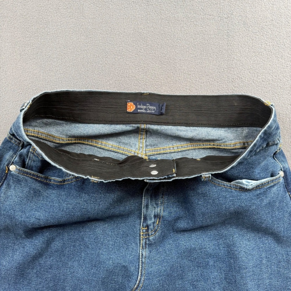 Indigo Poppy Elastic Waist Barrel Leg Jeans Medium Wash Size 12 EUC - Picture 6 of 12